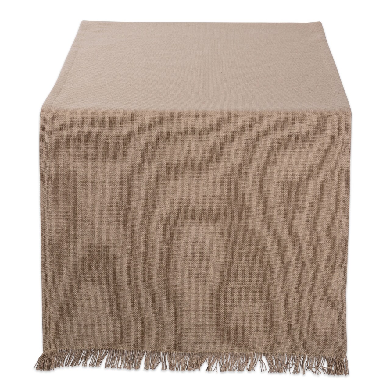 Contemporary Home Living Textured Solid Fringed Cotton Table Runner - 72" - Taupe